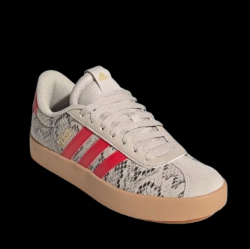Adidas VL Court 3.0 Snakeskin Womens Beige Scarlet Red Metallic Gold